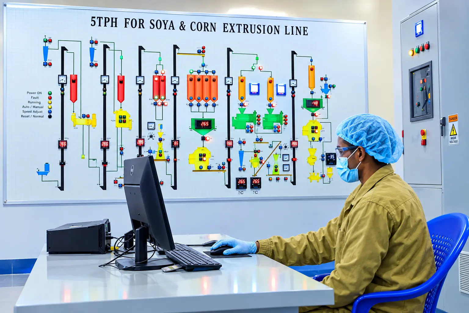 Quarit operator monitoring the extrusion line from the production control room