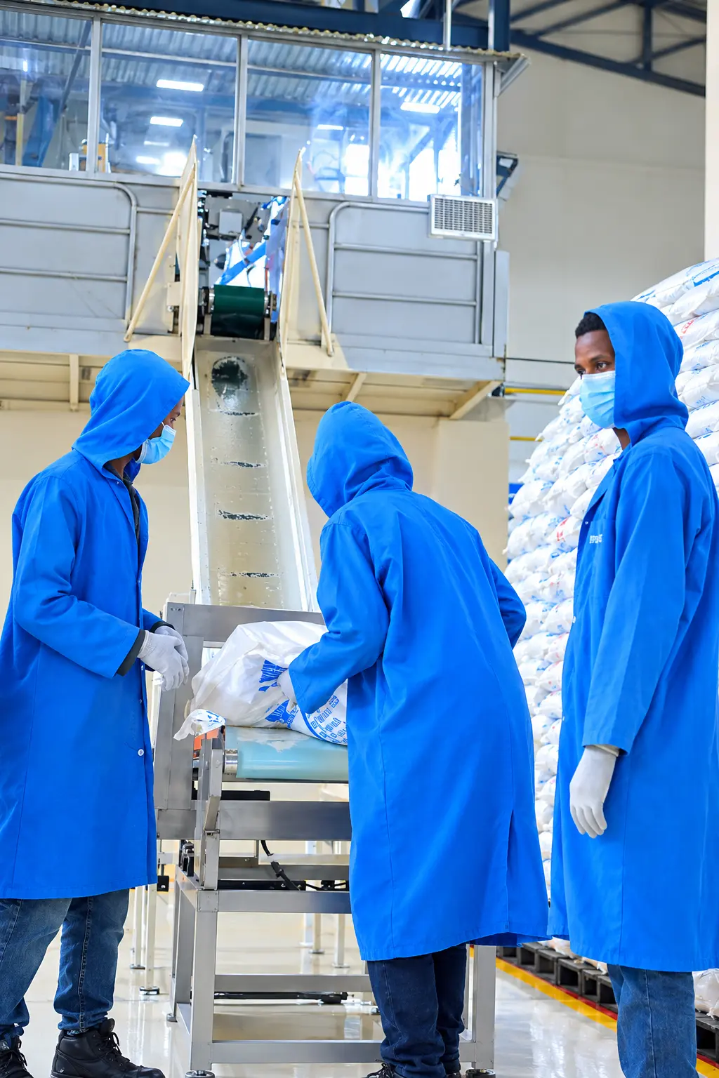 Quarit processing team handling packaged food products inside the facility